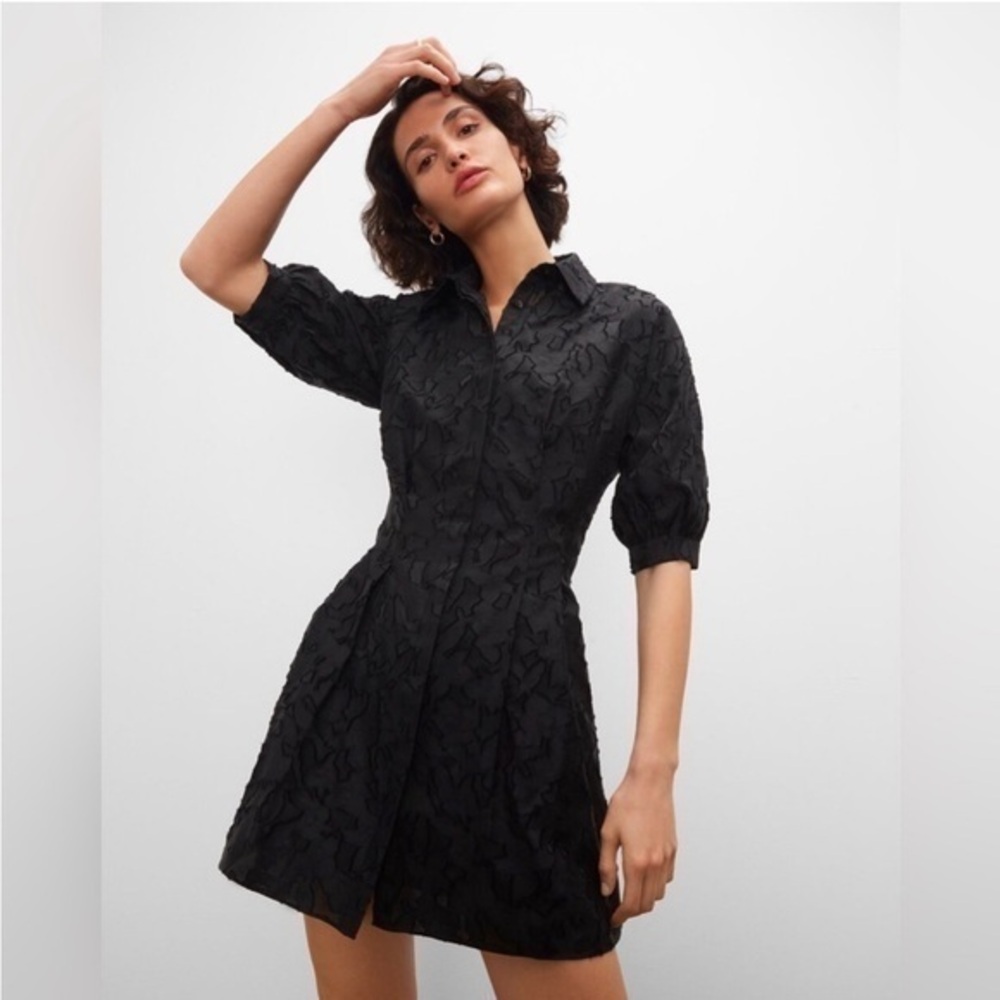 Club Monaco Dress Sculptural Mini Balloon Sleeve in Black